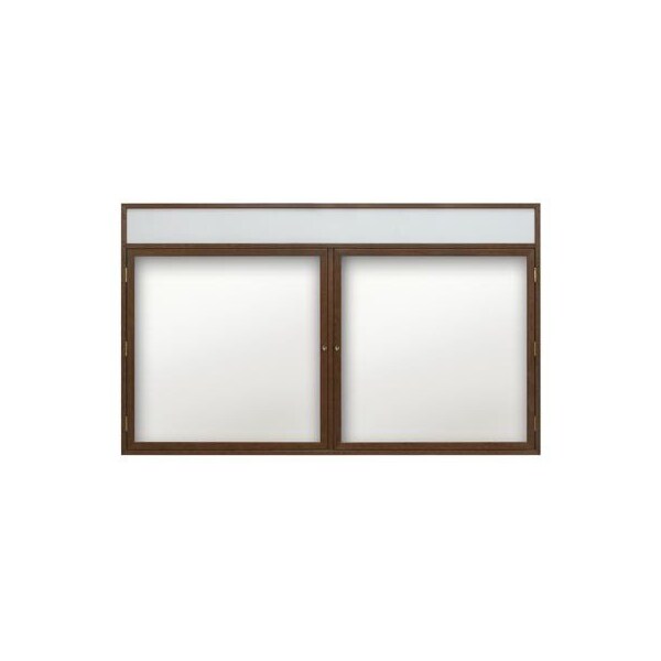 60"x36" 2-Door Enclosed Wet/Dry Erase, Header, White Board/Cherry